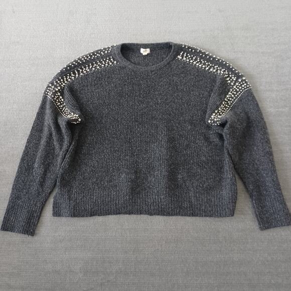 A.N.A. A New Approach Sweater Women XXL Gray Rhinestone Ribbed Knit Casual - Picture 1 of 9